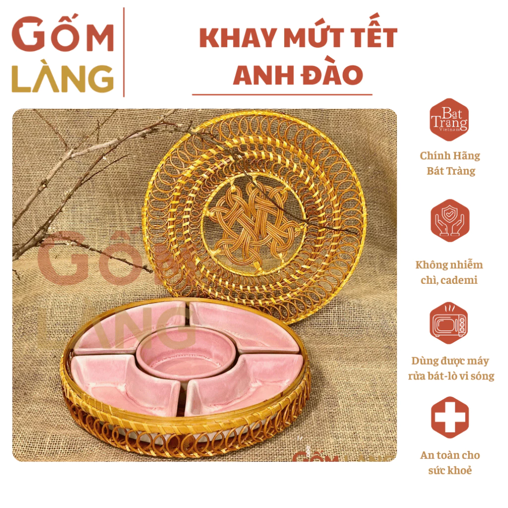 Khay Mứt Tết Men Hỏa Biến Hoàng Kim, Anh Đào Bát Tràng Cao Cấp Gốm Làng